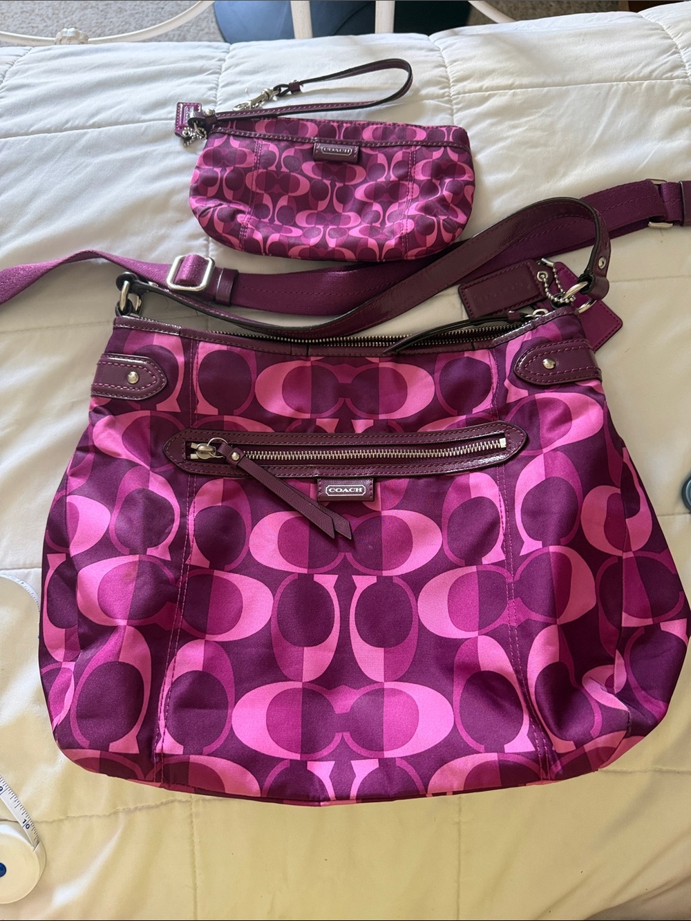 COACH Pink Magenta Signature Jacquard Shoulder Bag with Wristlet